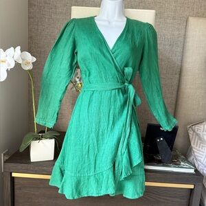 Honorine Green Wrap Linen Dress